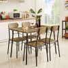Modern Industrial 5-Piece Dining Set with Wood Top Table and 4 Chairs