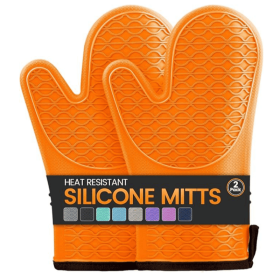 Silicone Oven Mitts, Heat Resistant 2PCS Oven Mitts with Soft Cotton Lining, Waterproof Non-Slip Grip Oven Glove, Kitchen Potholder Mits for BBQ