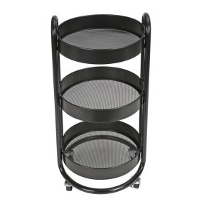 3 Tier Round Metal Utility Cart, Rich Black, Easy Rolling
