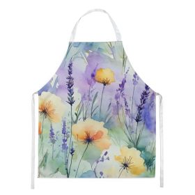 Lavender in Watercolor Apron Cooking Kitchen Server Baking Crafts Gardening for Adult Women Men, Unisex, Large, Multicolor