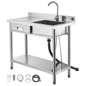 Stainless Steel Utility Sink, Free Standing Single Bowl Commercial Kitchen Sink with Drawer, Faucet and Hot & Cold Water Pipe