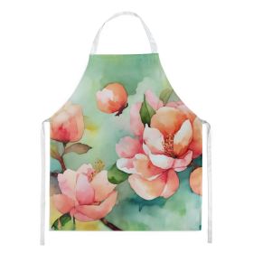 Delaware Peach Blossom in Watercolor Apron Cooking Kitchen Server Baking Crafts Gardening for Adult Women Men, Unisex, Large, Multicolor (Default: Default)