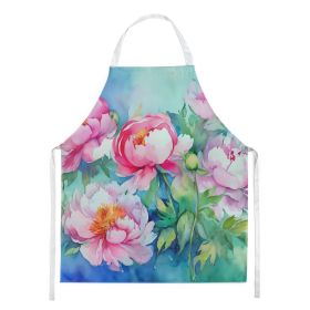 Peonies in Watercolor Apron Cooking Kitchen Server Baking Crafts Gardening for Adult Women Men, Unisex, Large, Multicolor (Default: Default)